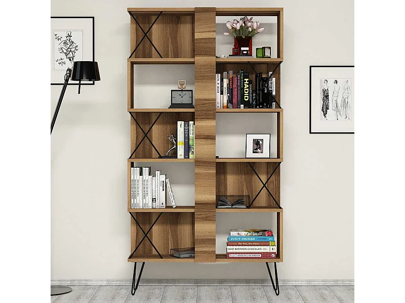 Librería moderna – 90 x 167,3 x 22 cm – Nogal – Tablero de partículas revestido de melamina