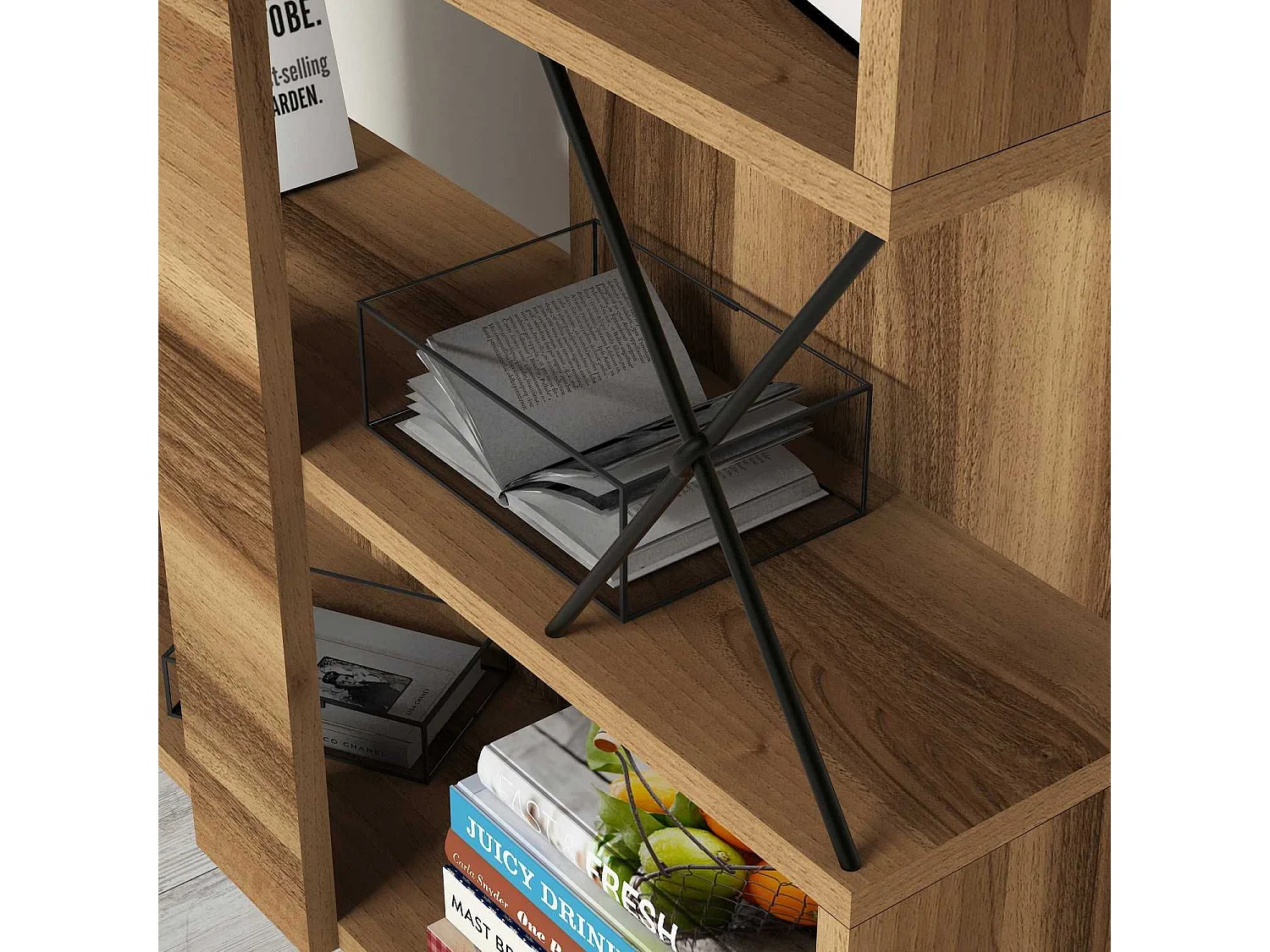 Librería moderna – 90 x 167,3 x 22 cm – Nogal – Tablero de partículas revestido de melamina