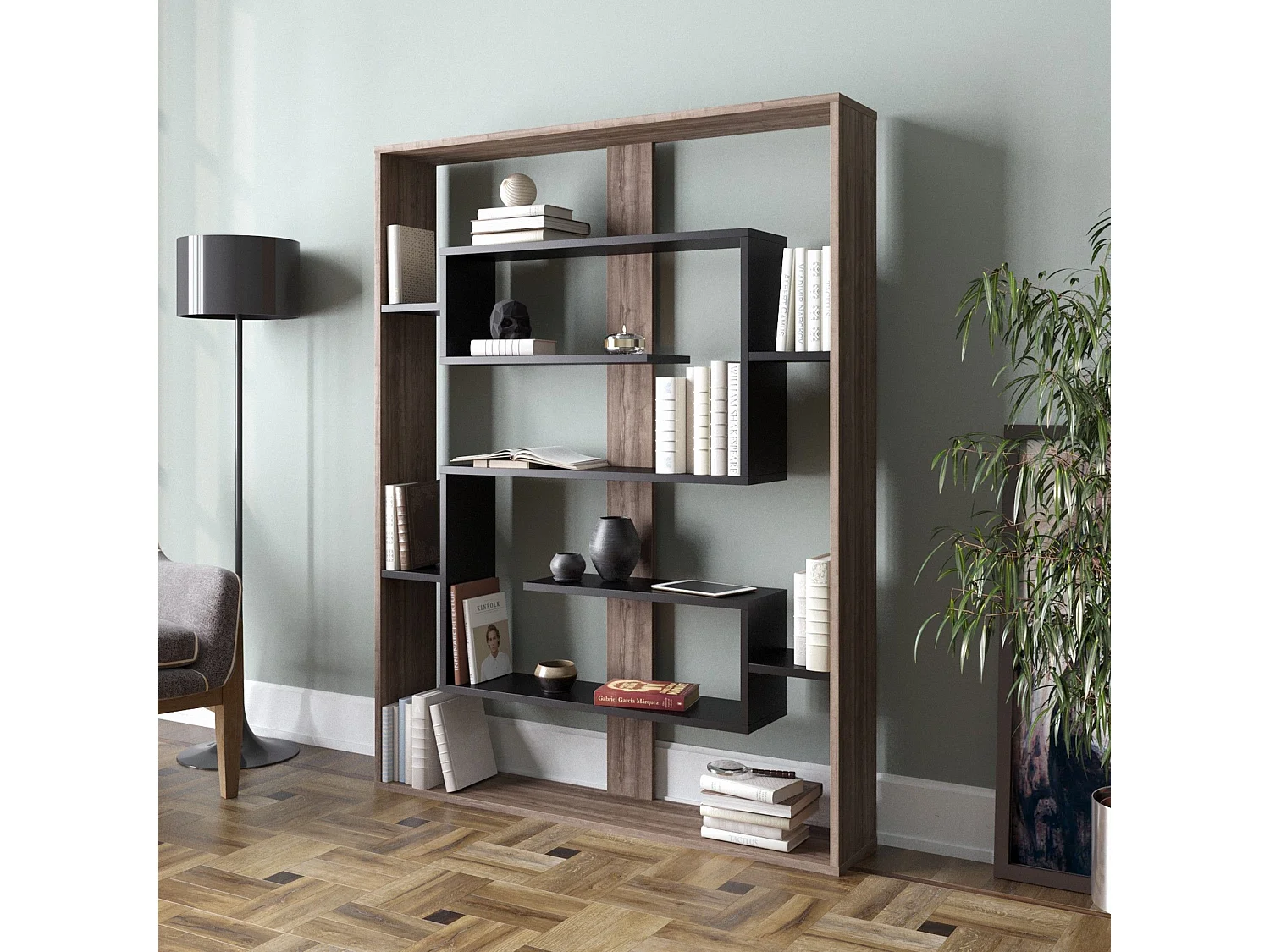 Estantería Kailua 1076, Abierta sin pared trasera, Aglomerado laminado, 156x120x22cm