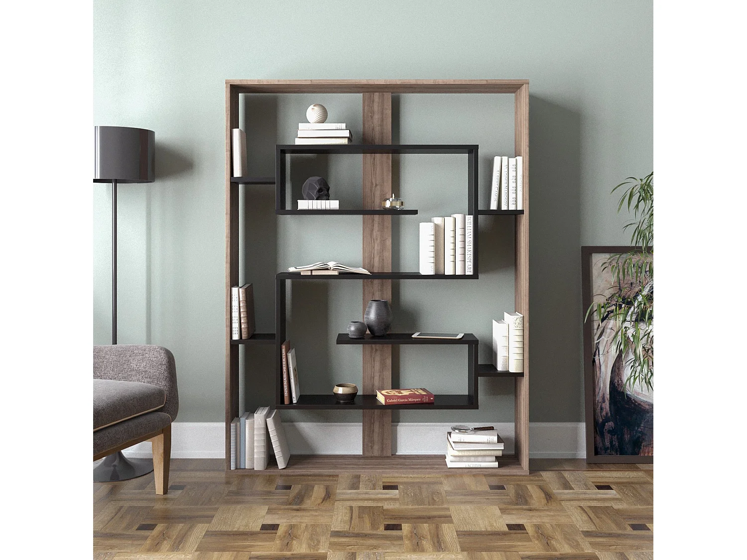 Estantería Kailua 1076, Abierta sin pared trasera, Aglomerado laminado, 156x120x22cm