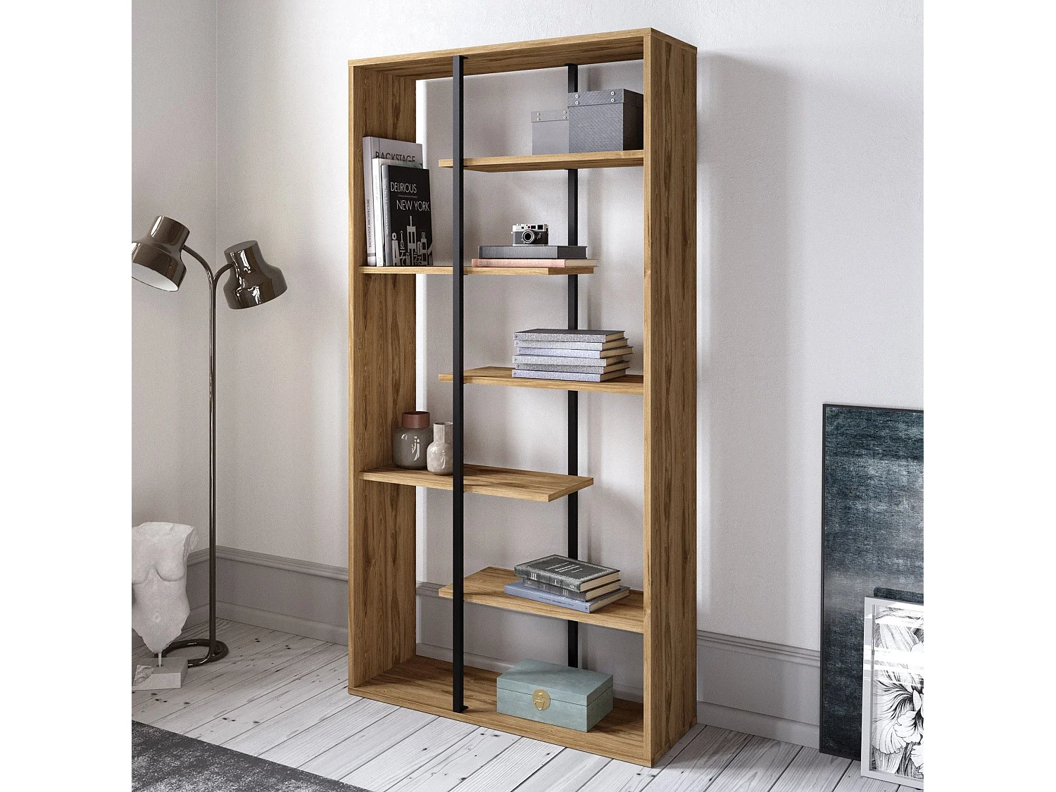 Estantería Kailua 1249, Abierta sin pared trasera, Metal|Aglomerado laminado, 173x90x30cm