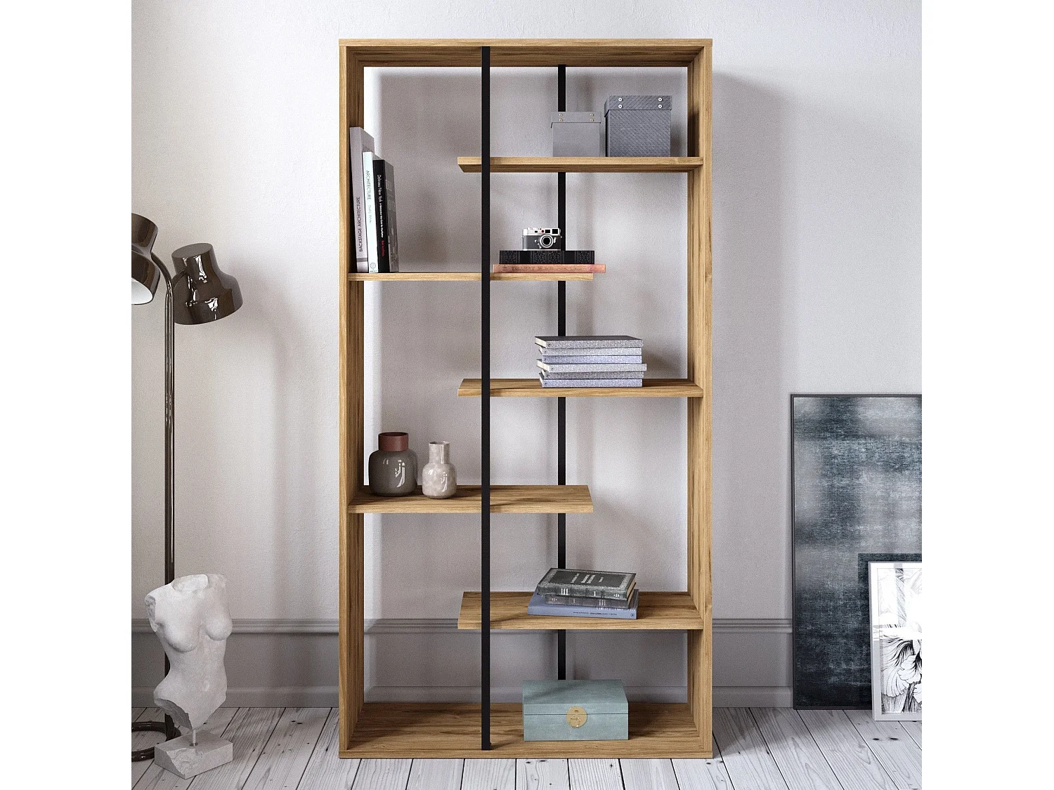 Estantería Kailua 1249, Abierta sin pared trasera, Metal|Aglomerado laminado, 173x90x30cm