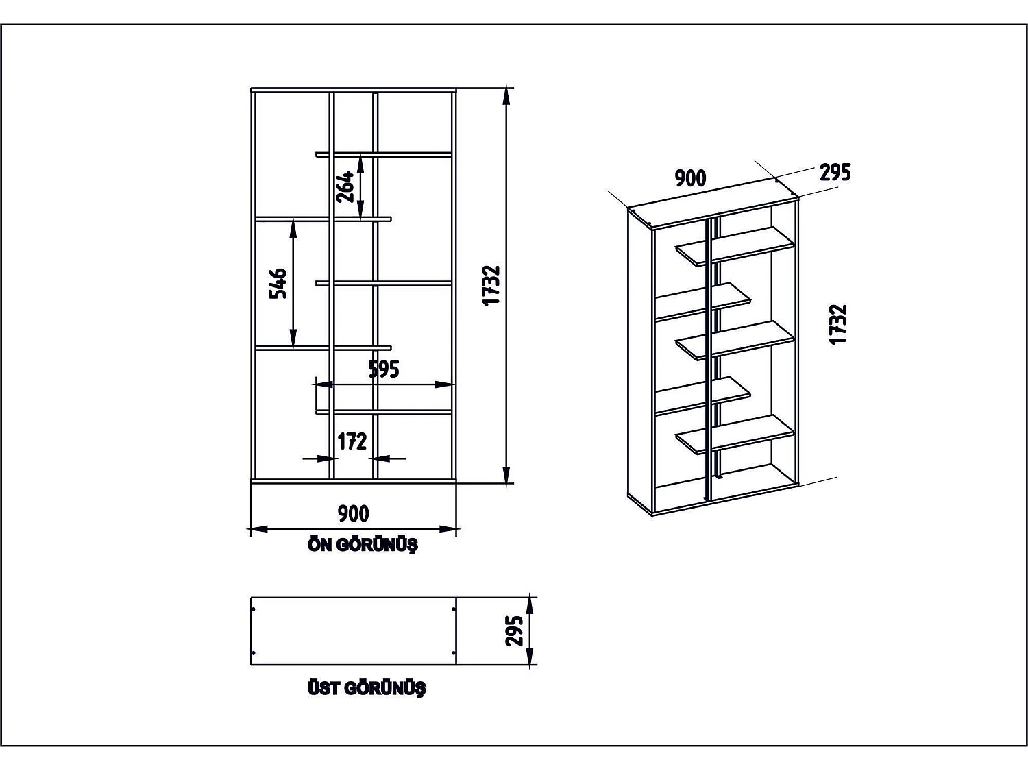 Estantería Kailua 1249, Abierta sin pared trasera, Metal|Aglomerado laminado, 173x90x30cm