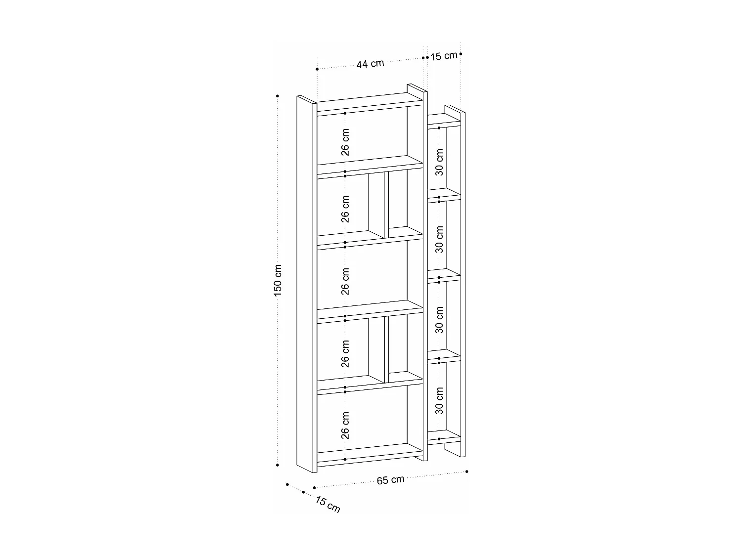 Estante de livros – 65 cm x 150 cm x 15 cm – Carvalho – Painéis de partículas revestidos de melamina