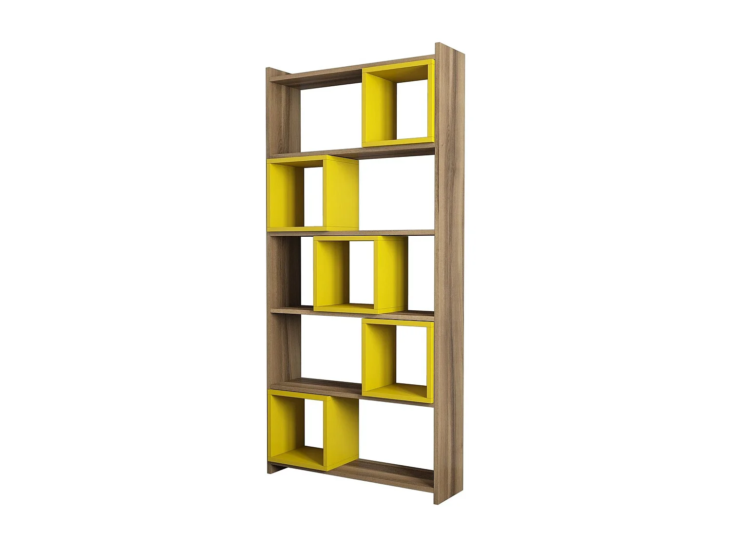 Estantería – 80 x 170 x 22 cm – Nogal y Amarillo – Tablero de partículas recubierto de melamina