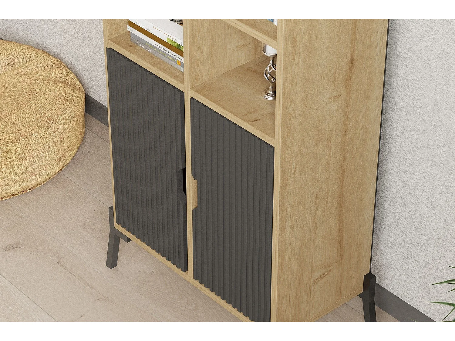 Librería – 58,6 cm x 160 cm x 30 cm – Roble Zafiro y Antracita – Tablero de partículas recubierto de melamina