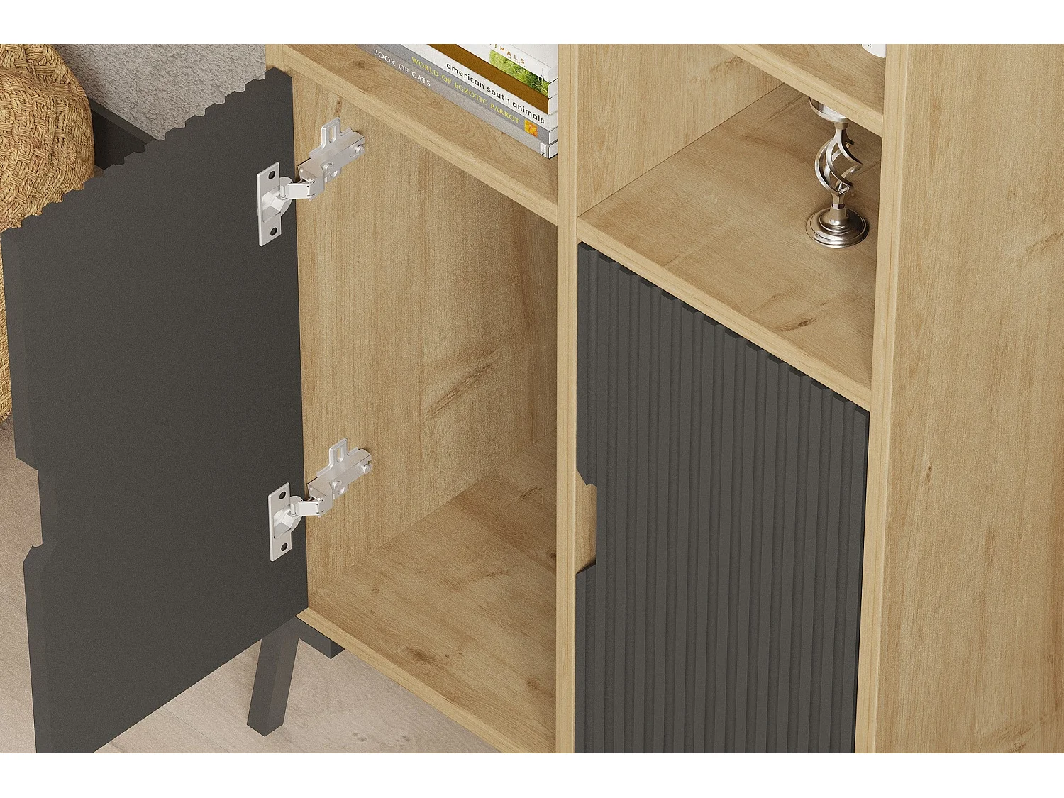 Librería – 58,6 cm x 160 cm x 30 cm – Roble Zafiro y Antracita – Tablero de partículas recubierto de melamina