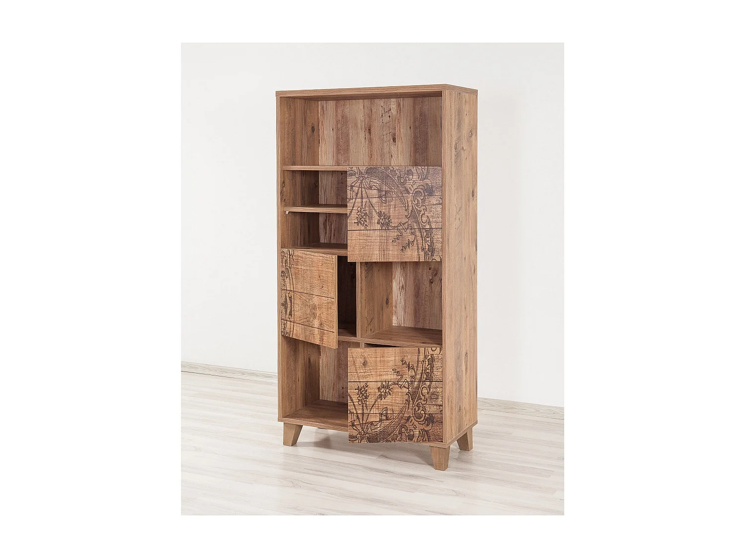 Bibliothèque Casa 80x155cm Bois Motif florale Marron