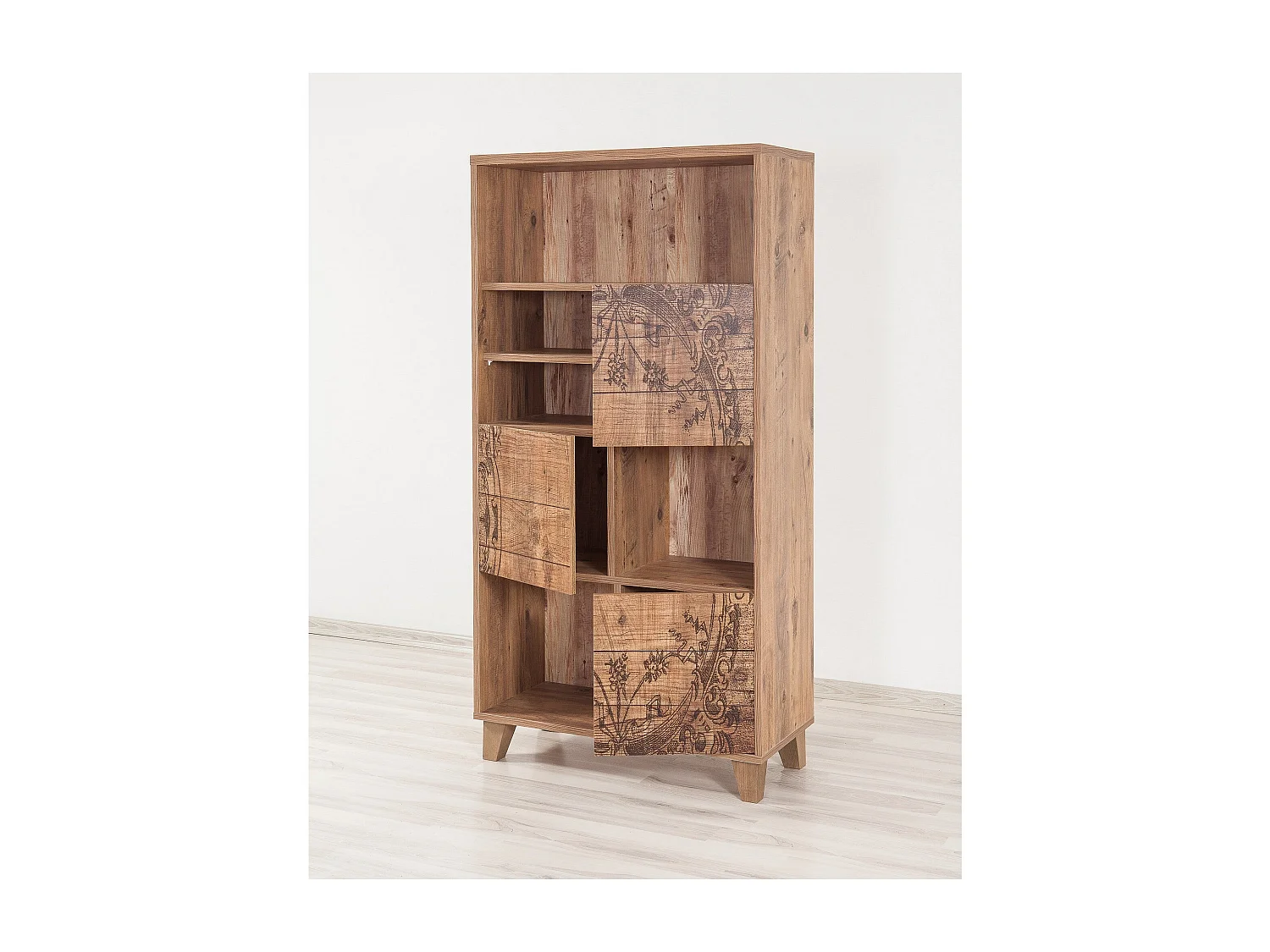 Bibliothèque Casa 80x155cm Bois Motif florale Marron