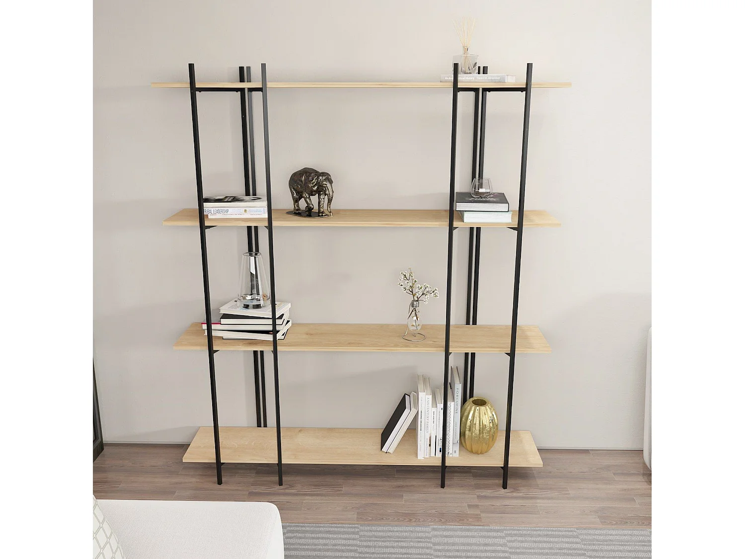 Estante elegante em carvalho e preto, 160 cm x 180 cm x 29,6 cm | Painel de partículas 100% revestido em melamina, 18 mm de espessura | Perf