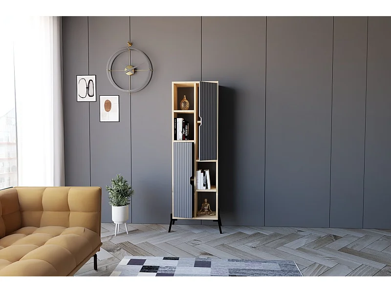 Librería – 48,2 cm x 160 cm x 30 cm – Roble Zafiro y Antracita – Tablero de partículas recubierto de melamina