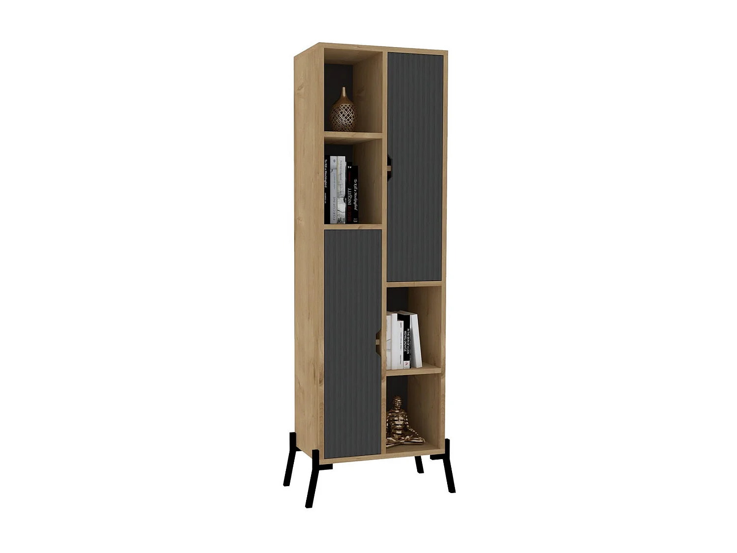 Librería – 48,2 cm x 160 cm x 30 cm – Roble Zafiro y Antracita – Tablero de partículas recubierto de melamina
