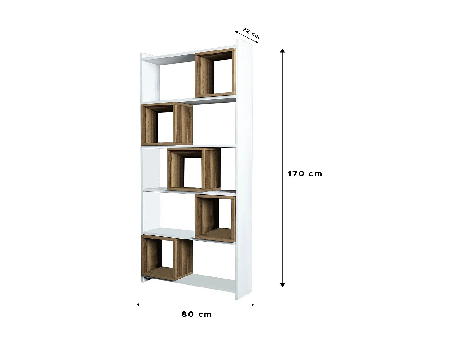 Étagère bibliothèque carrée Iussit 170cm Bois Blanc et Naturel