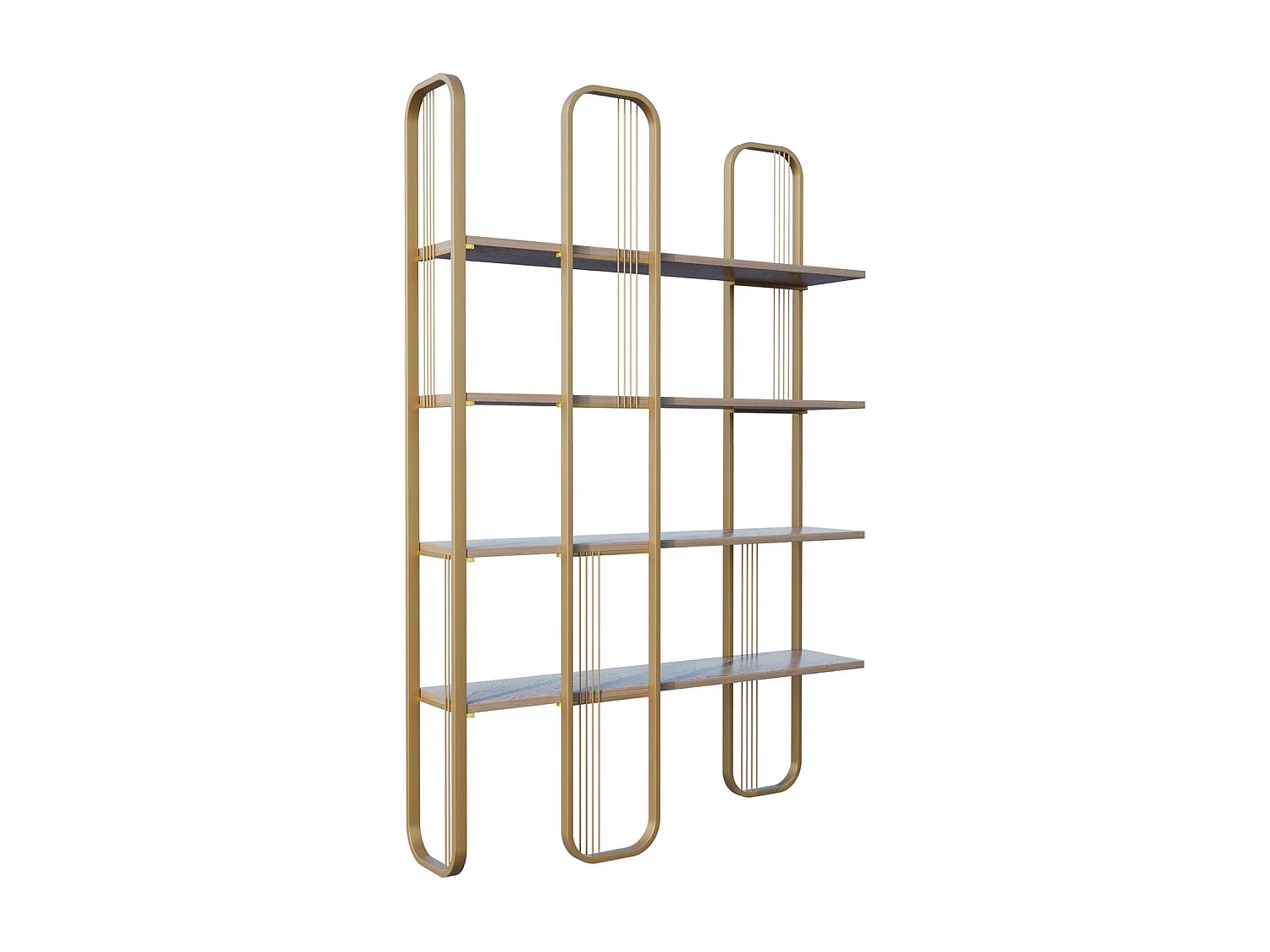 Etagères bibliothèque Arnal L125xH180cm Bois clair et Métal Or