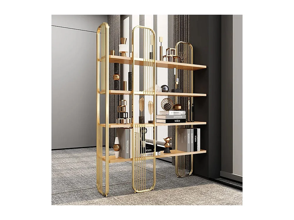 Etagères bibliothèque Arnal L125xH180cm Bois clair et Métal Or