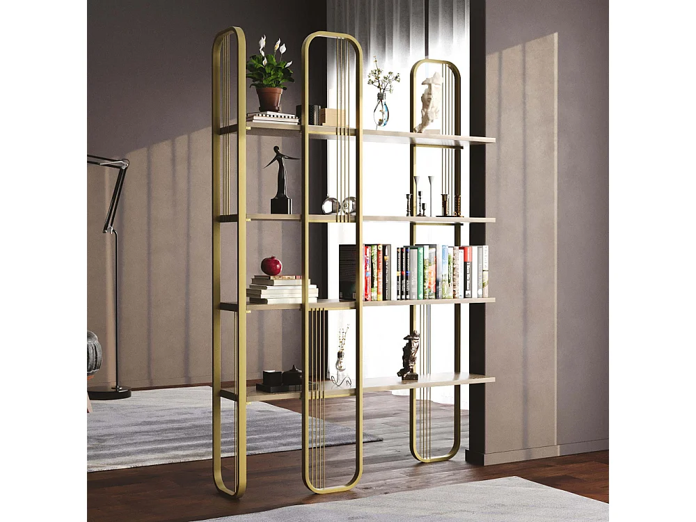 Estante Barroca Elegante, Amarela, 124 x 182 x 26 cm | Painel de Partículas 100% Revestido em Melamina e Estrutura de Metal | Capacidade de