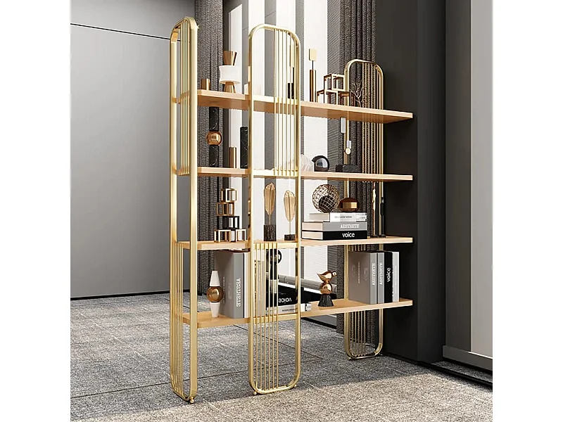 Estante Barroca Elegante, Amarela, 124 x 182 x 26 cm | Painel de Partículas 100% Revestido em Melamina e Estrutura de Metal | Capacidade de