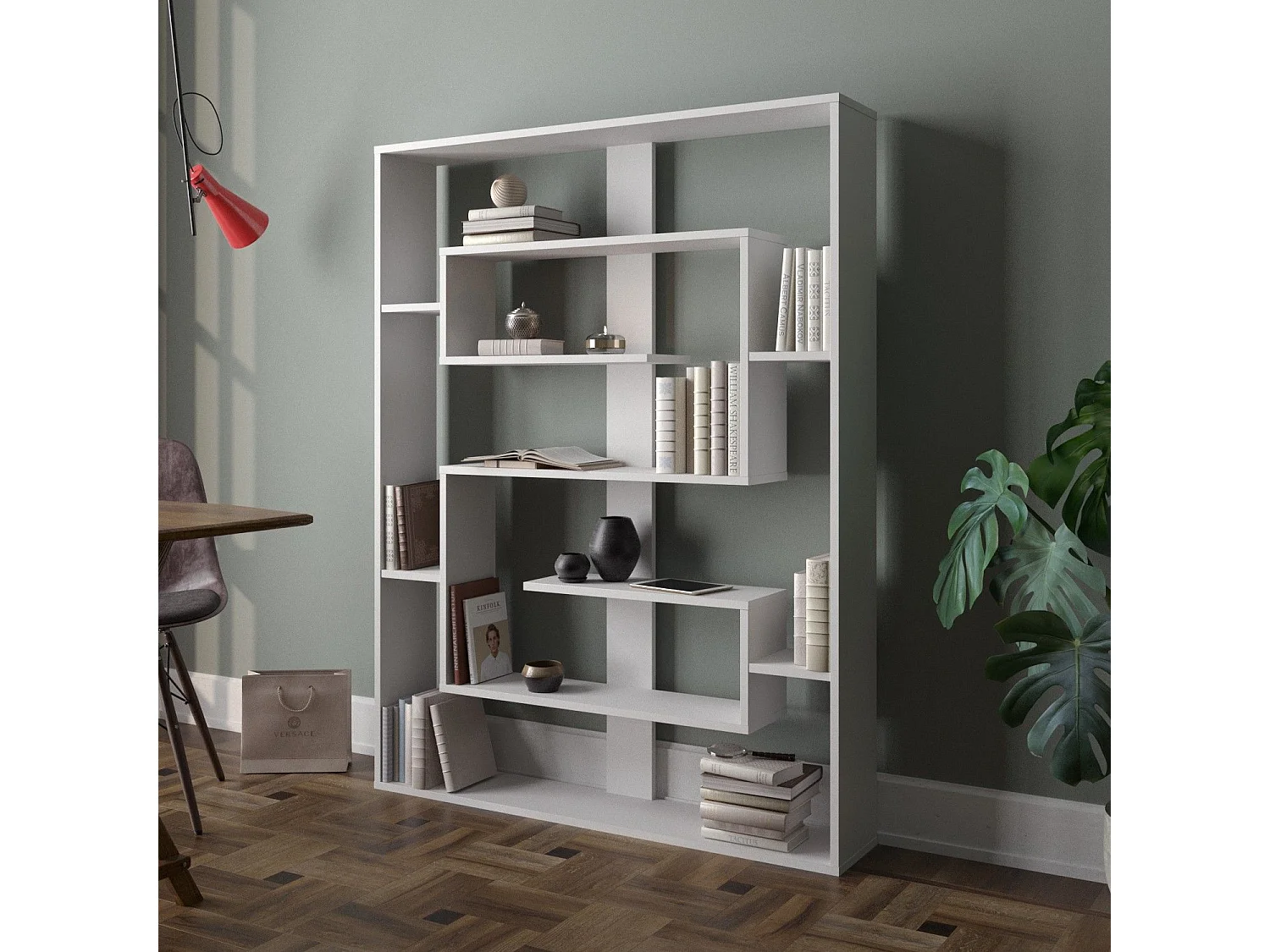 Estante branca moderna, 120 x 156 x 22 cm | Painel de partículas 100% revestido em melamina, 18 mm de espessura | Montável na parede, várias