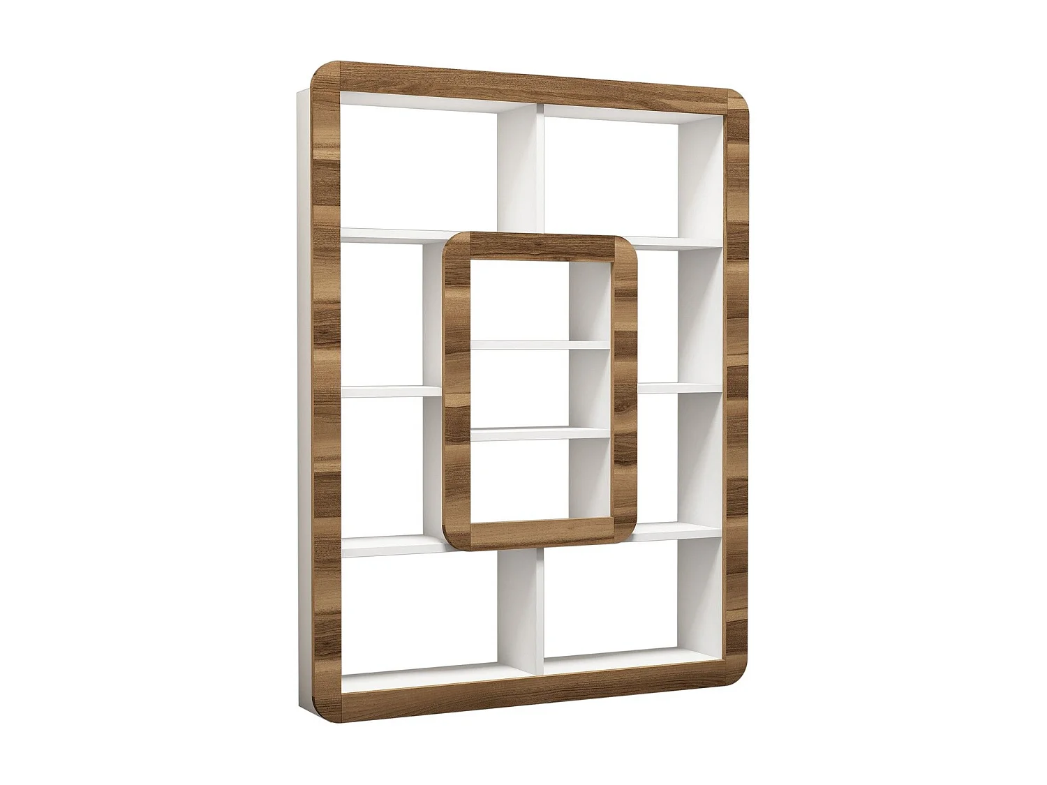 Estante moderna – 108,4 x 140 x 21,8 cm – Branco e nogueira – Painéis de partículas revestidos a melamina