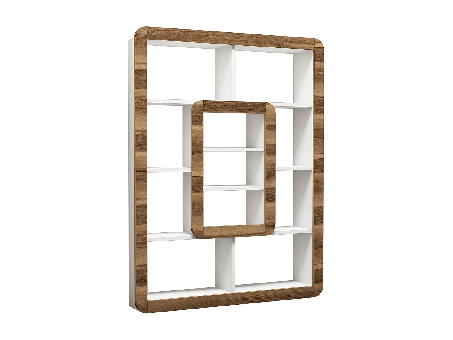 Estante moderna – 108,4 x 140 x 21,8 cm – Branco e nogueira – Painéis de partículas revestidos a melamina