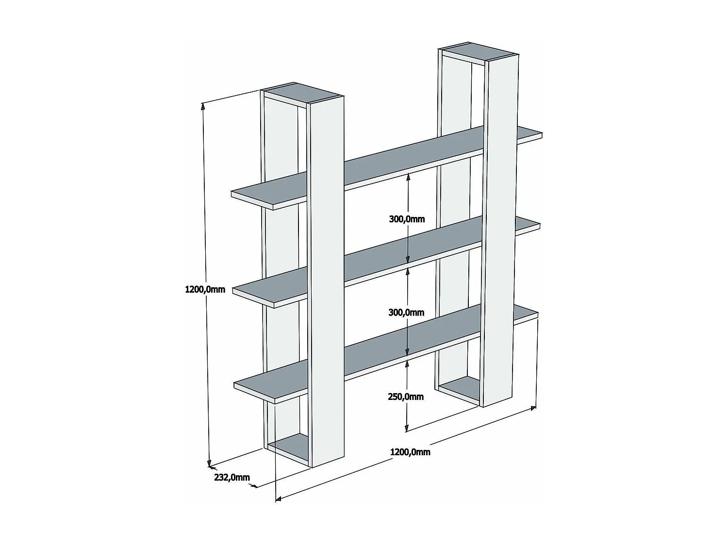 Estantería Kailua 1196, Abierta sin pared trasera, Aglomerado laminado, 160x100x26cm