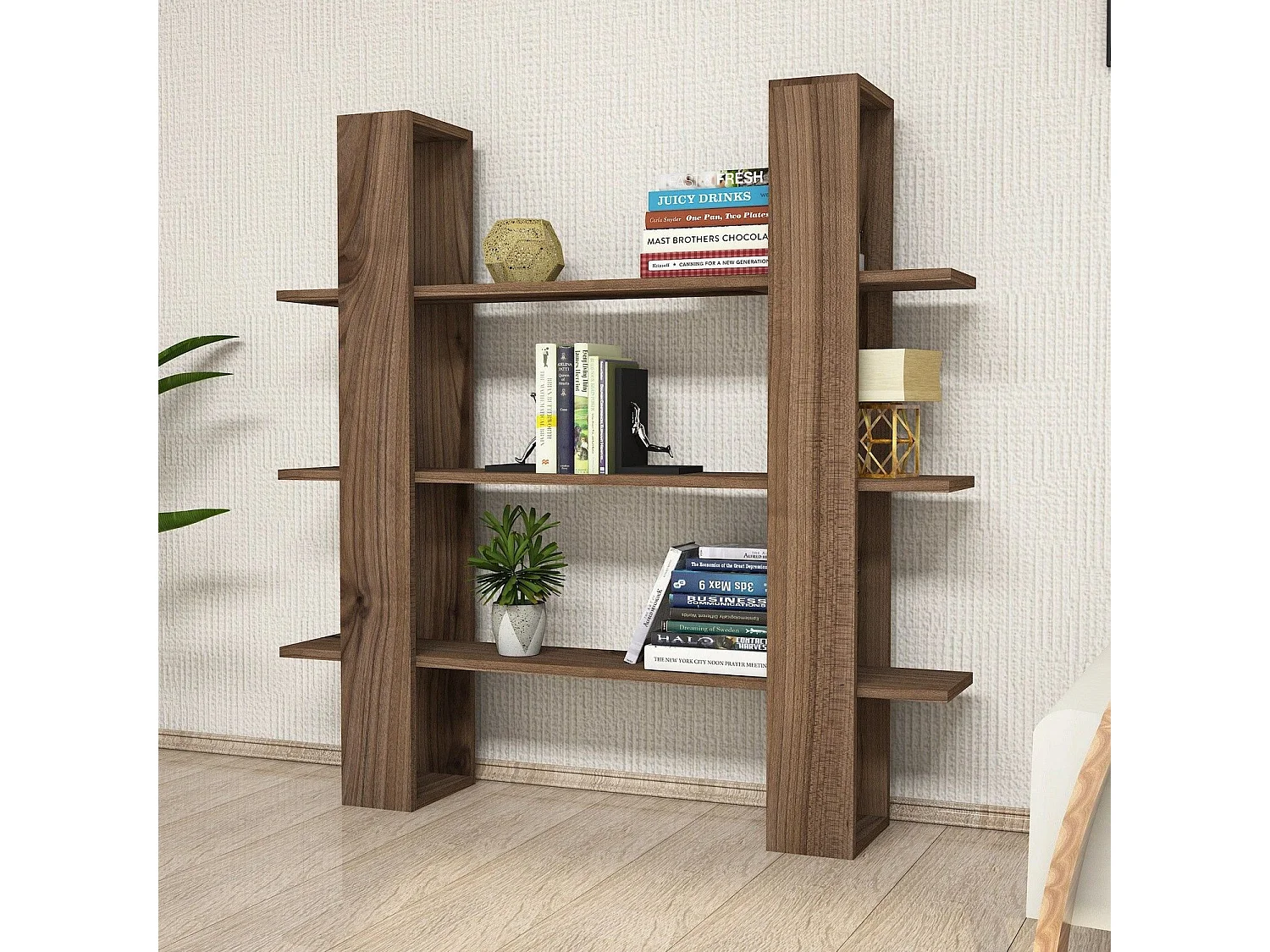 Estante escandinava – 120 x 120 x 23,2 cm – nogueira – painel de partículas revestido a melamina