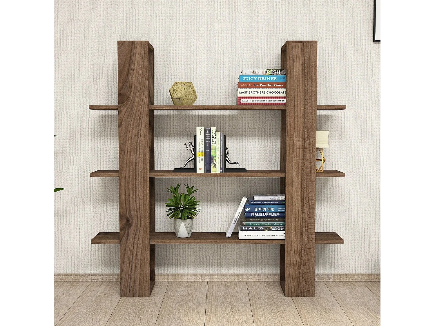 Estante escandinava – 120 x 120 x 23,2 cm – nogueira – painel de partículas revestido a melamina