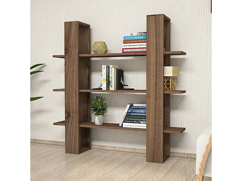 Estante escandinava – 120 x 120 x 23,2 cm – nogueira – painel de partículas revestido a melamina