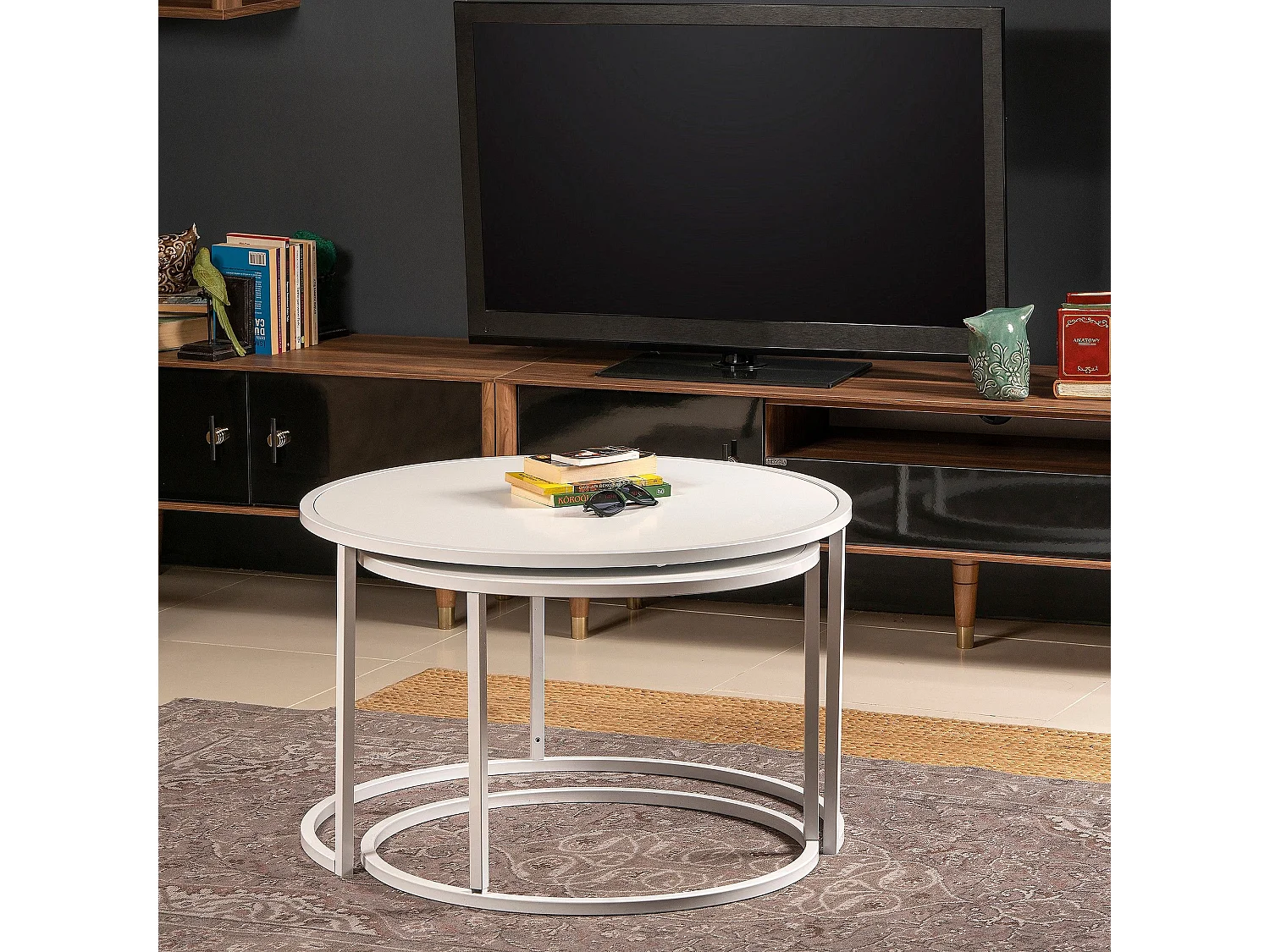 Tabe gigogne Ronde Clementia Bois et Métal Blanc