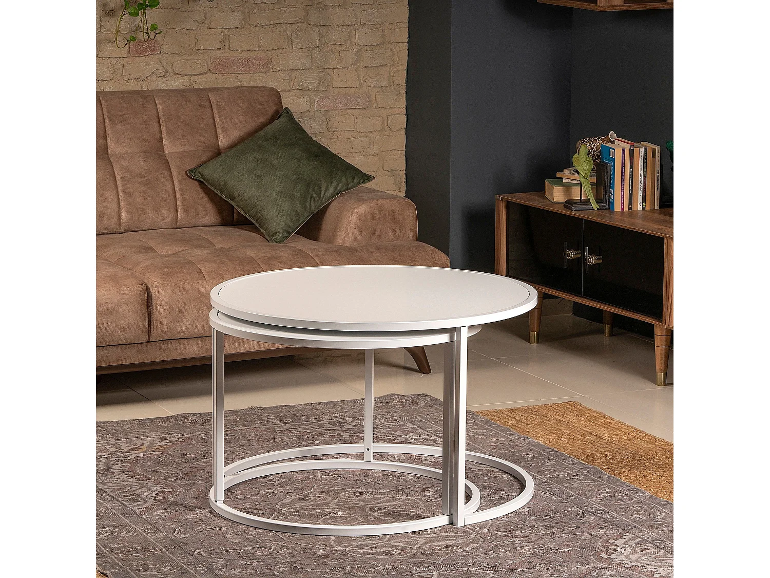 Tabe gigogne Ronde Clementia Bois et Métal Blanc