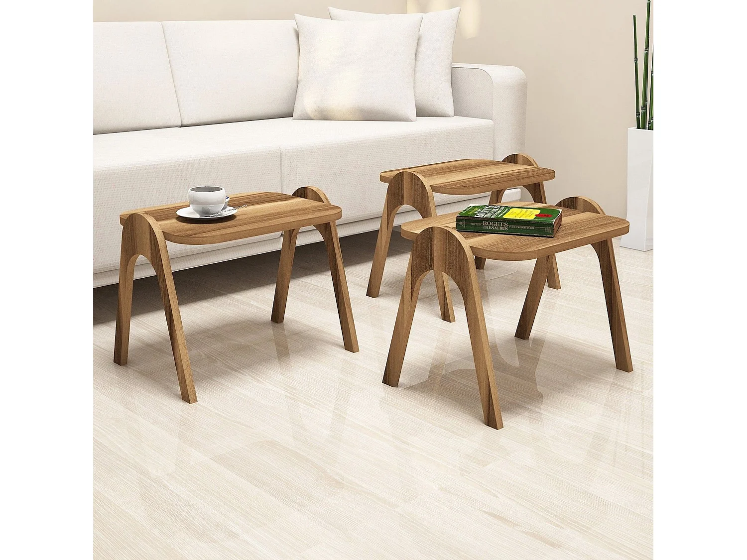 Lot de 3 bout de canapé Dilra Bois Naturel