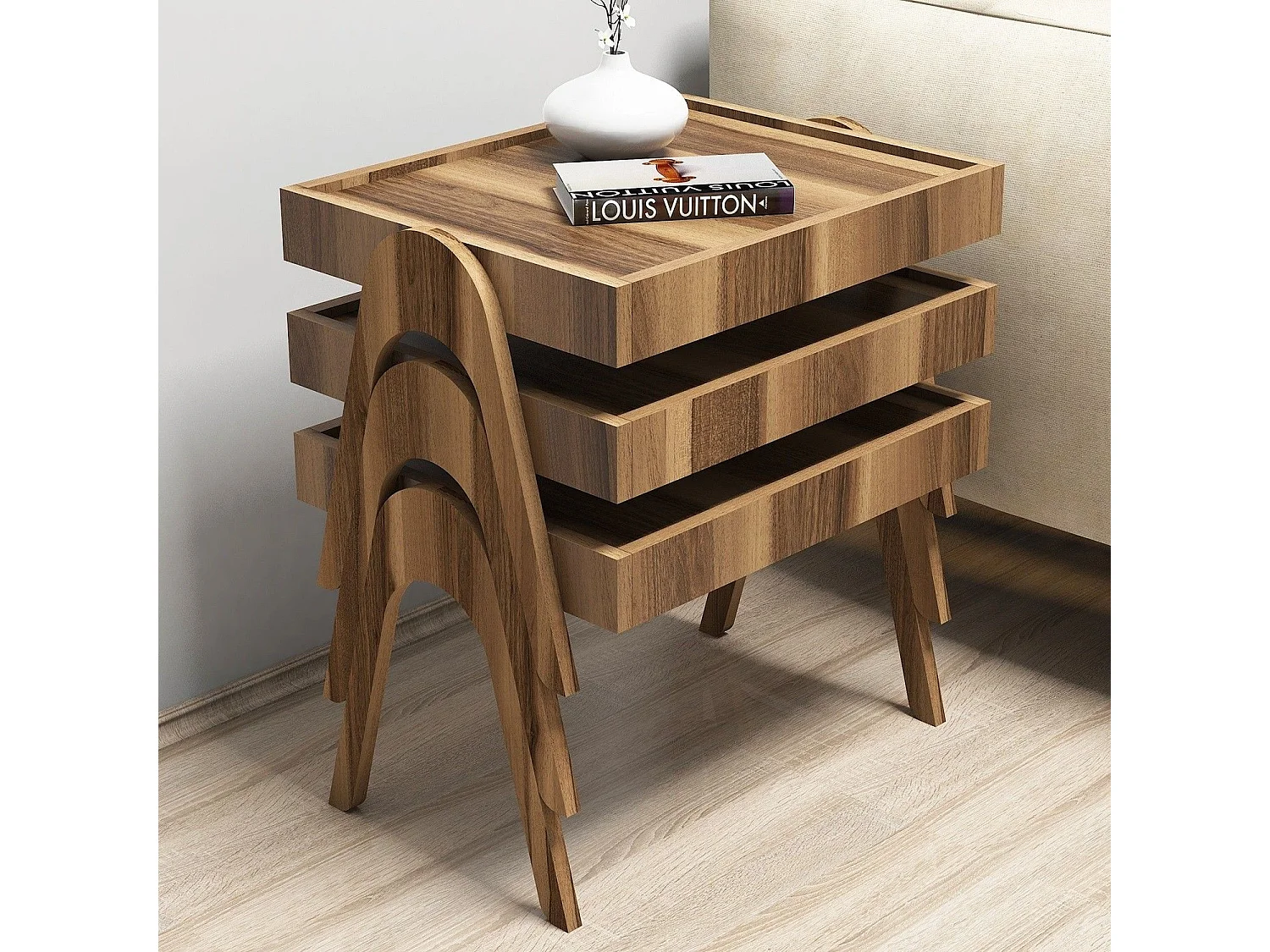 Conjunto mesa de centro Kailua 135, Nuez, 41x54x40cm, Aglomerado laminado, Angular