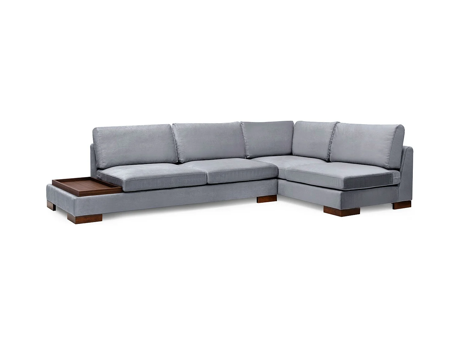 Canapé d'angle à droite avec pouf Perissa Velours Gris foncé