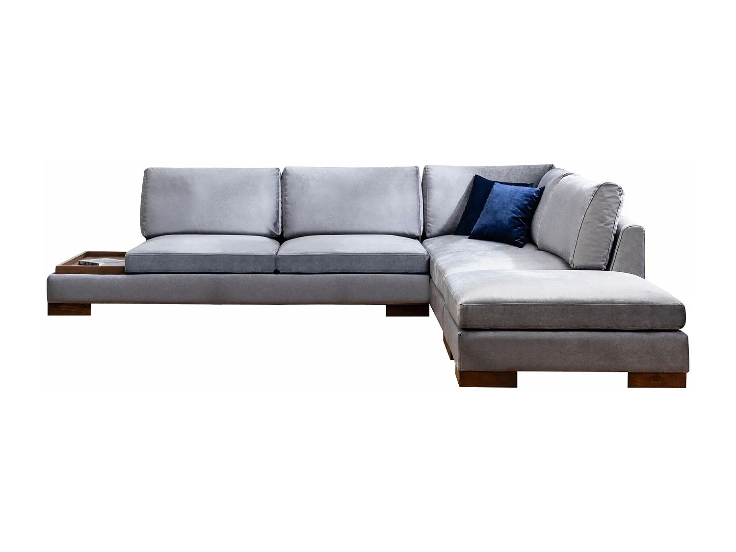 Canapé d'angle à droite avec pouf Perissa Velours Gris foncé