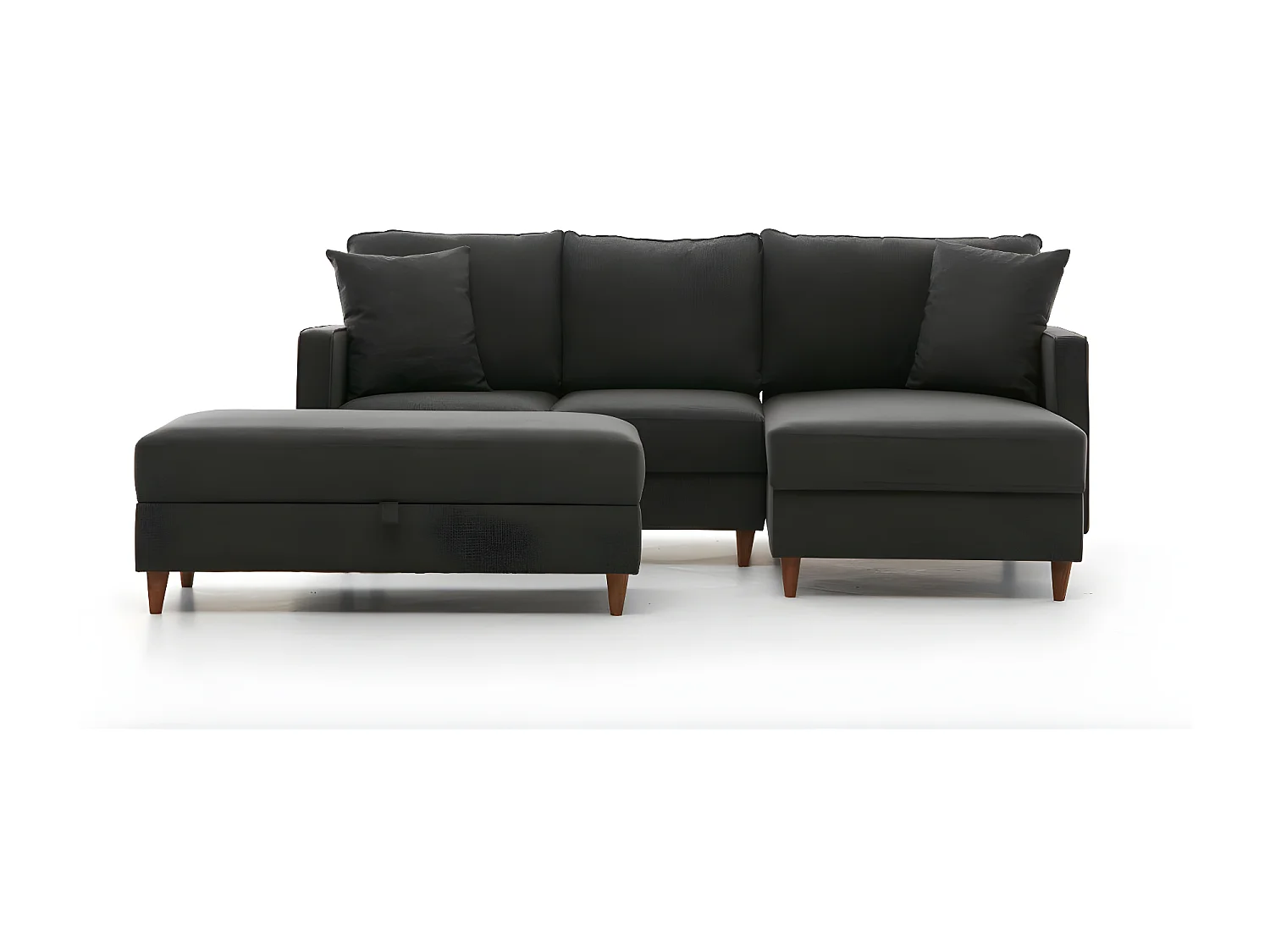 Canapé d'angle à droite convertible avec pouf-coffre Evania Tissu Gris anthracite