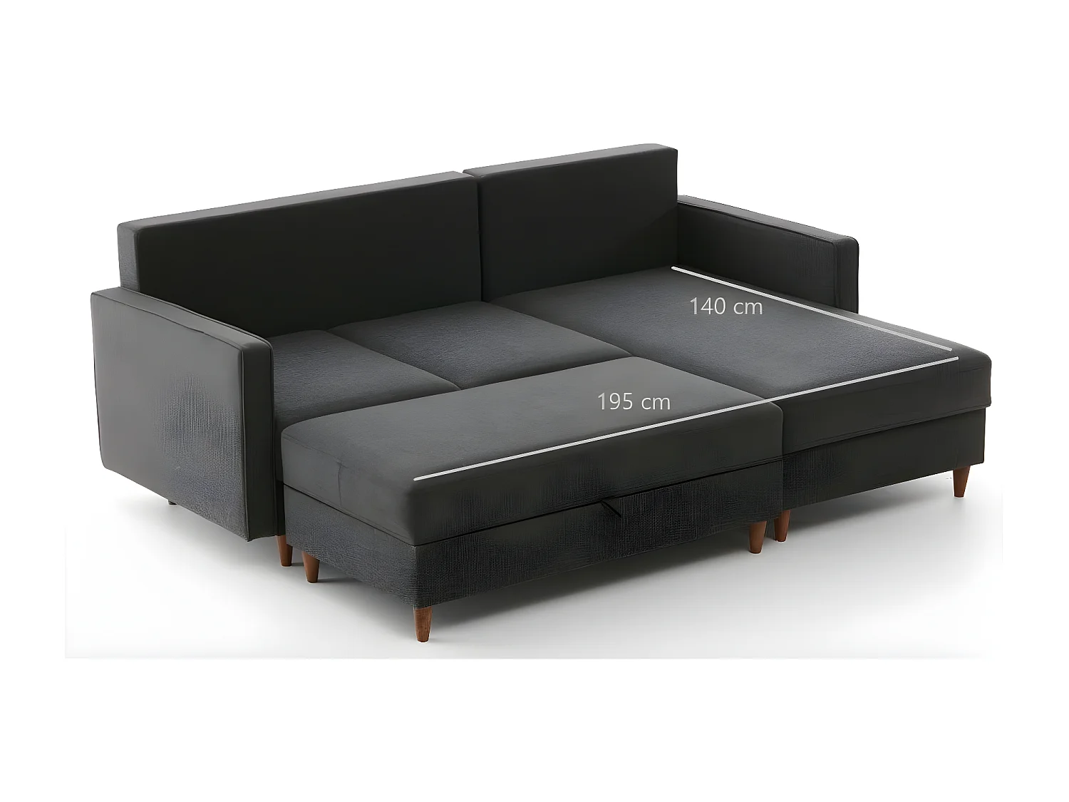 Ombouwbare hoekbank met Commode antraciet stof Melano 210 cm-Model Juiste hoek