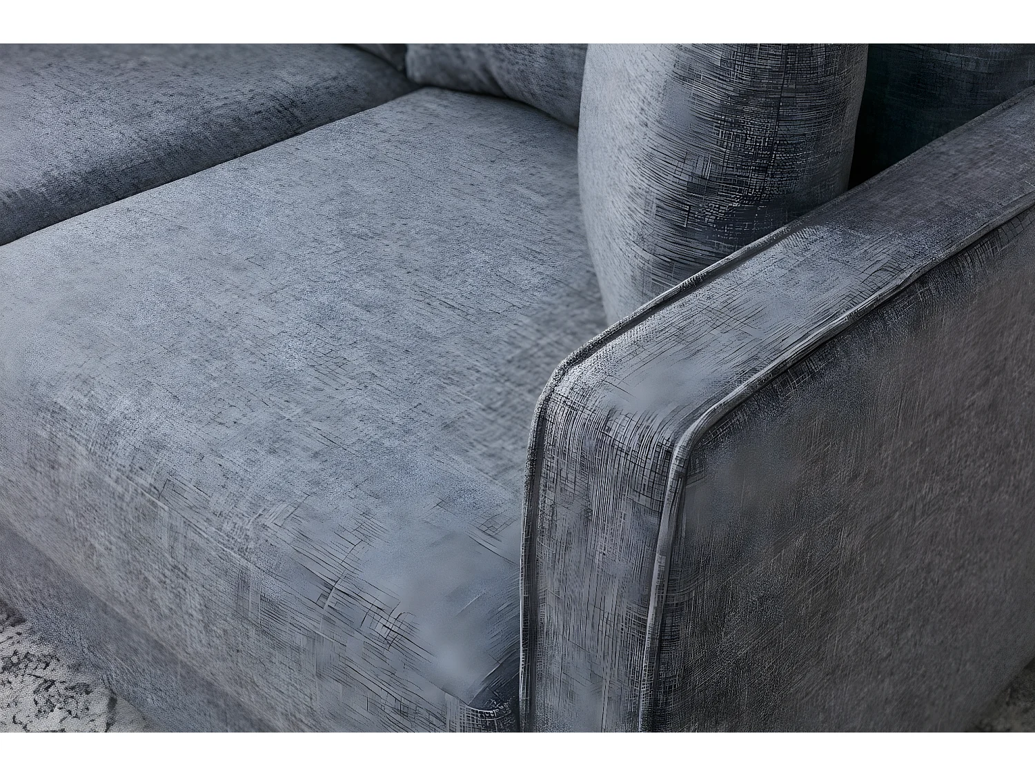 Canapé d'angle à droite convertible avec pouf-coffre Evania Tissu Gris