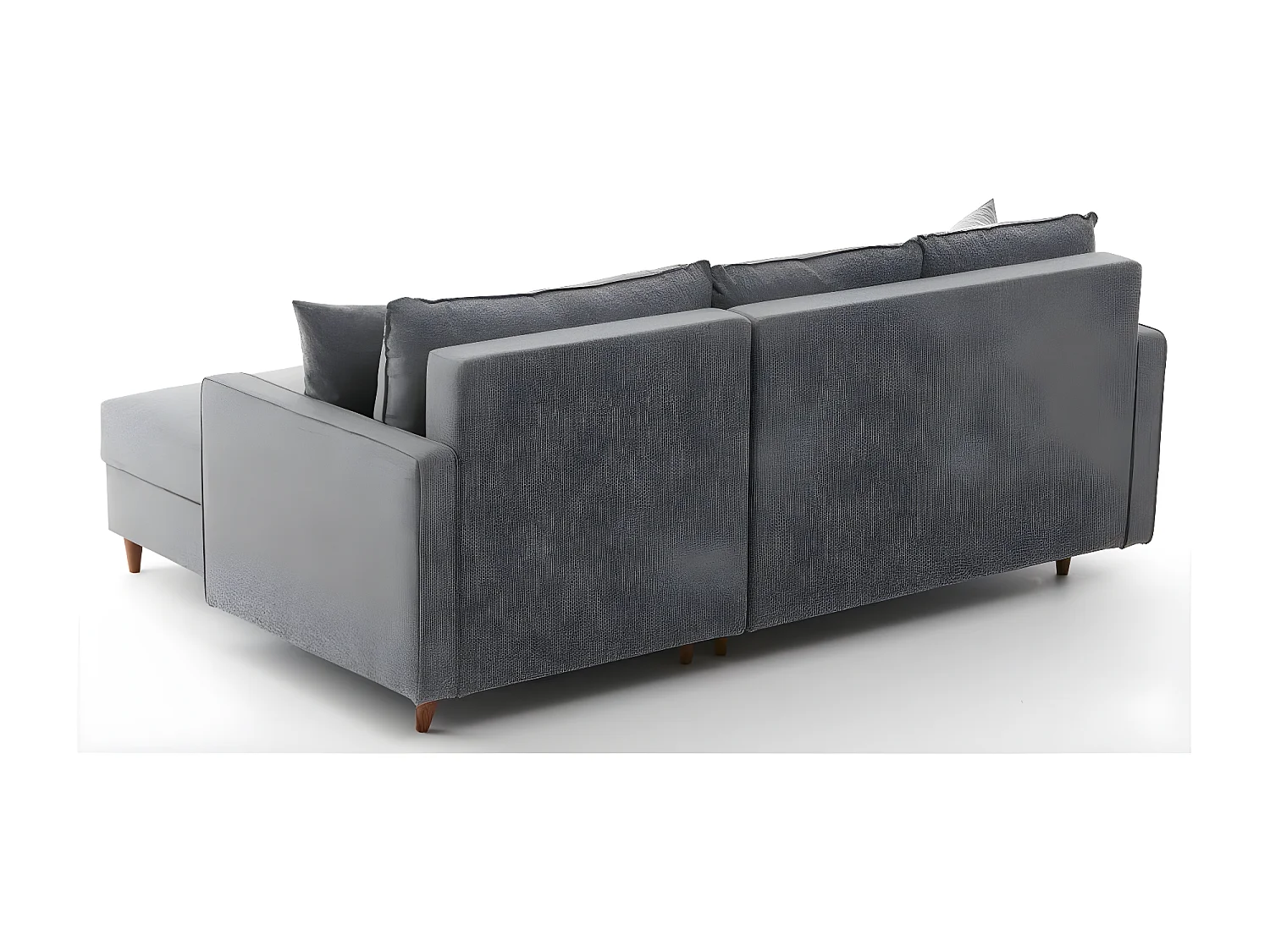 Canapé d'angle à droite convertible avec pouf-coffre Evania Tissu Gris