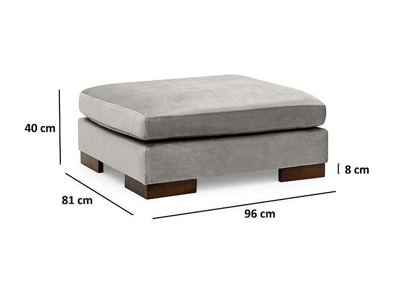 Canapé d'angle à droite avec pouf Perissa Velours Gris clair