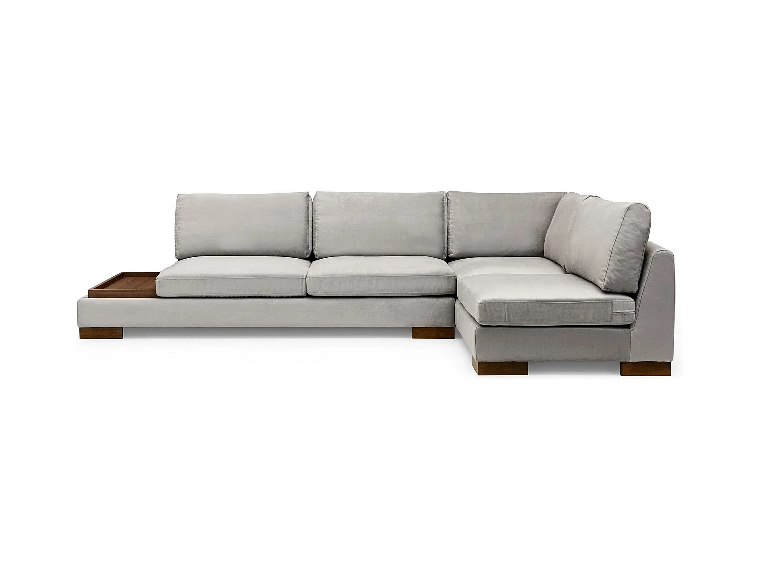 Canapé d'angle à droite avec pouf Perissa Velours Gris clair