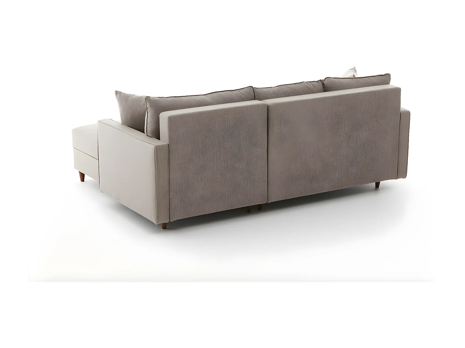 Converteerbare hoekbank met opbergpoef in lichtbeige Melano stof 210 cm-Model Juiste hoek