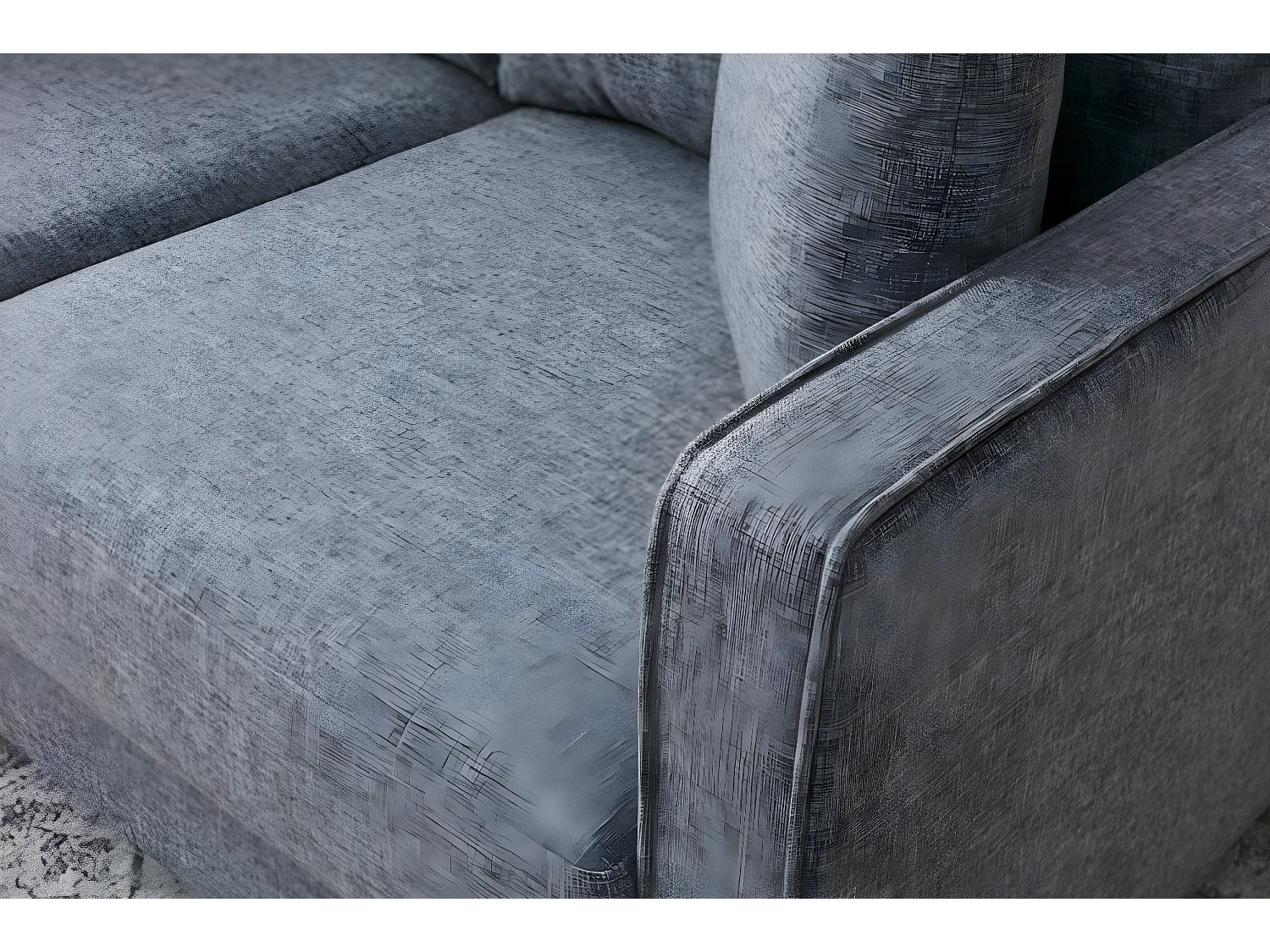 Canapé d'angle à gauche convertible avec pouf-coffre Evania Tissu Gris