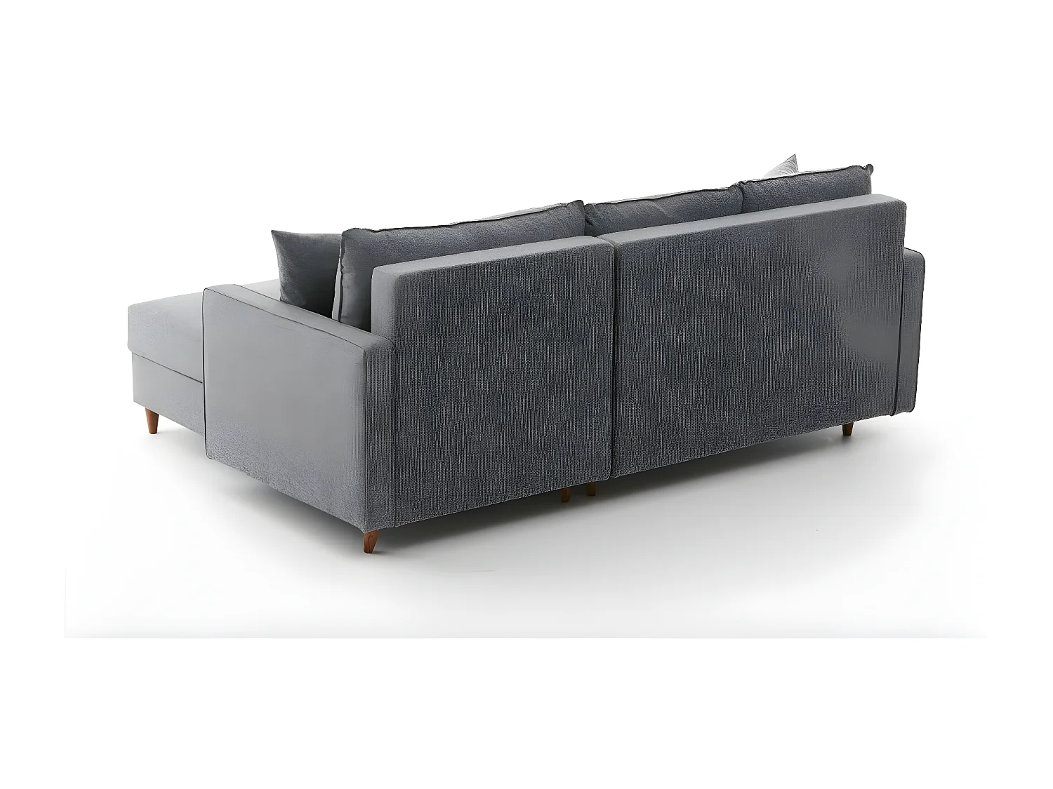 Canapé d'angle à gauche convertible avec pouf-coffre Evania Tissu Gris