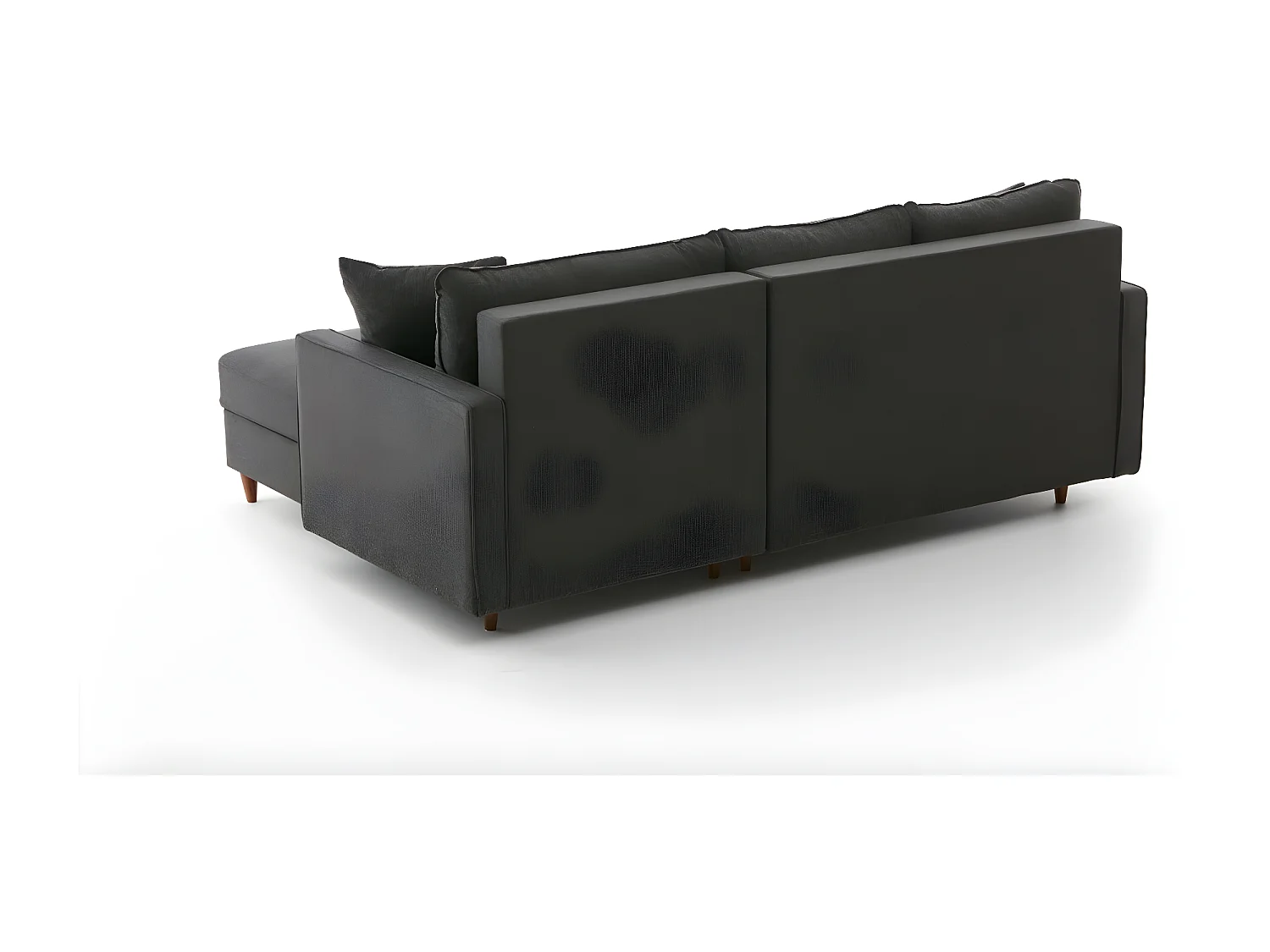 Canapé d'angle à gauche convertible avec pouf-coffre Evania Tissu Gris anthracite