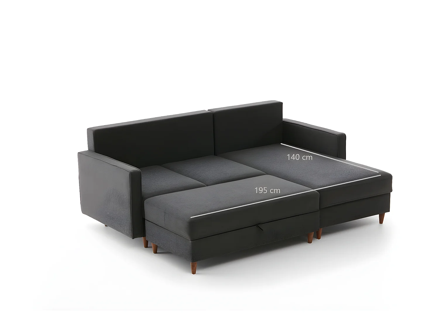 Canapé d'angle à gauche convertible avec pouf-coffre Evania Tissu Gris anthracite