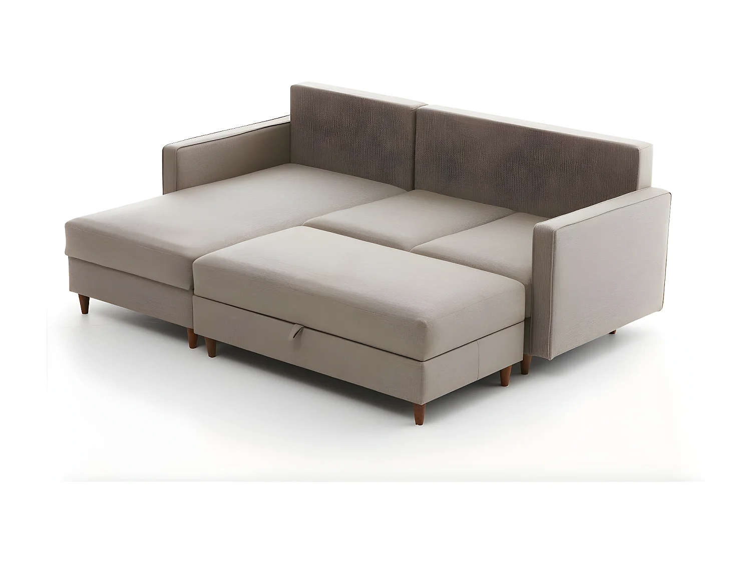 Canapé d'angle à gauche convertible avec pouf-coffre Evania Tissu Taupe