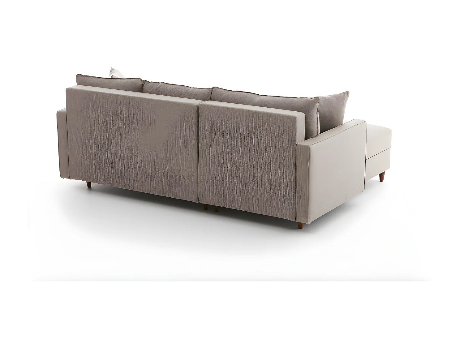 Converteerbare hoekbank met opbergpoef in lichtbeige Melano stof 210 cm-Model Linkerhoek