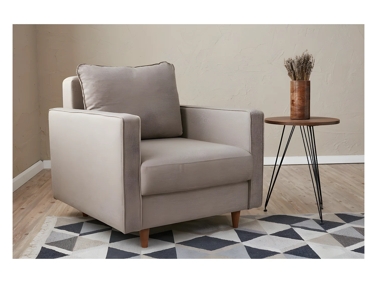 Sillón Altadena 389, De color marrón claro, 82x85x90cm, Tapiz, Patas: Madera