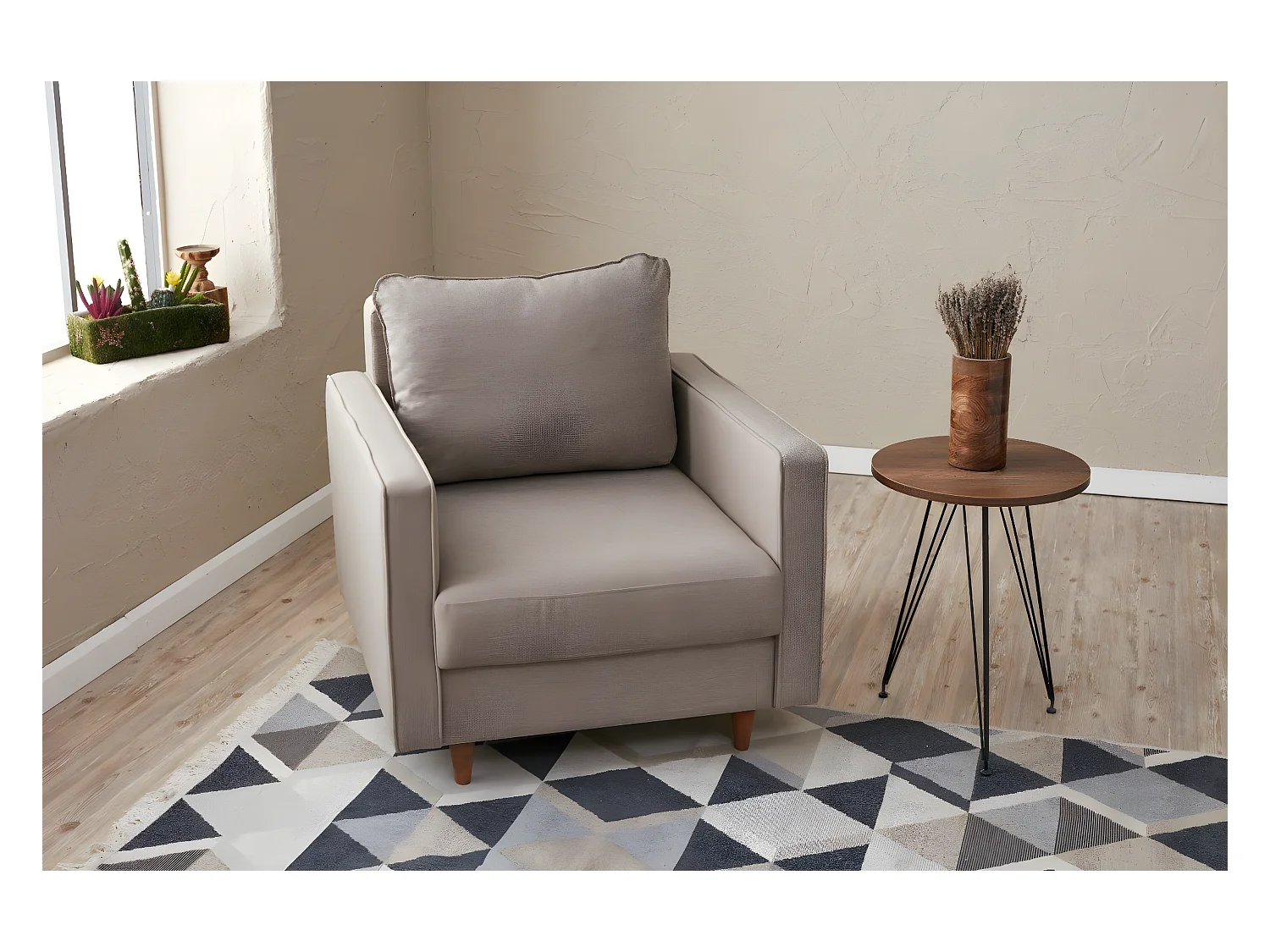 Moderne 1-zits fauteuil – 85 x 90 x 82 cm – crème – 100% polyester