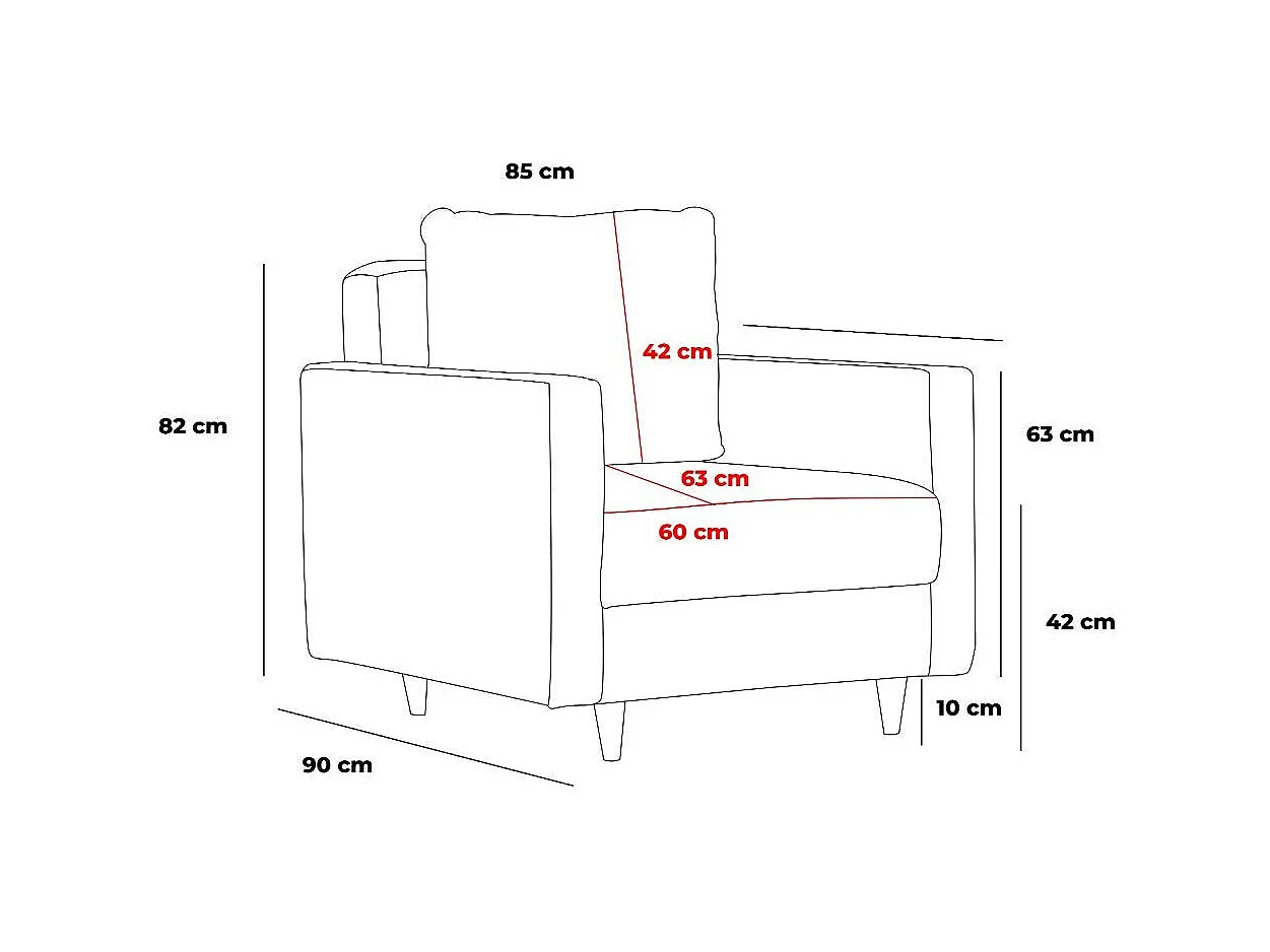 Moderne 1-zits fauteuil – 85 x 90 x 82 cm – crème – 100% polyester